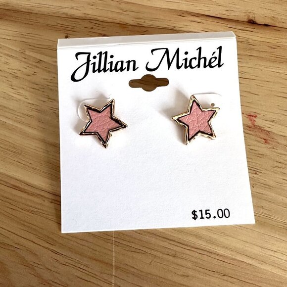 NWT Jillian Michel Star Earrings Faux Leather Pink Gold Pierced Post Night - Picture 5 of 5